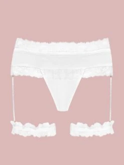 Satin String GEISHA PJ Mit Strapsen Von Cadolle -Pink Zebra 4500ga cage geisha elfenbein cadolle 3 4