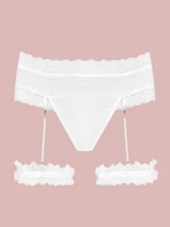 Satin String GEISHA PJ Mit Strapsen Von Cadolle -Pink Zebra 4500ga cage geisha elfenbein cadolle 4 4