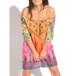 Baumwolle Batist TUNIKA MARAKESCH Orange-lila Von Gattina