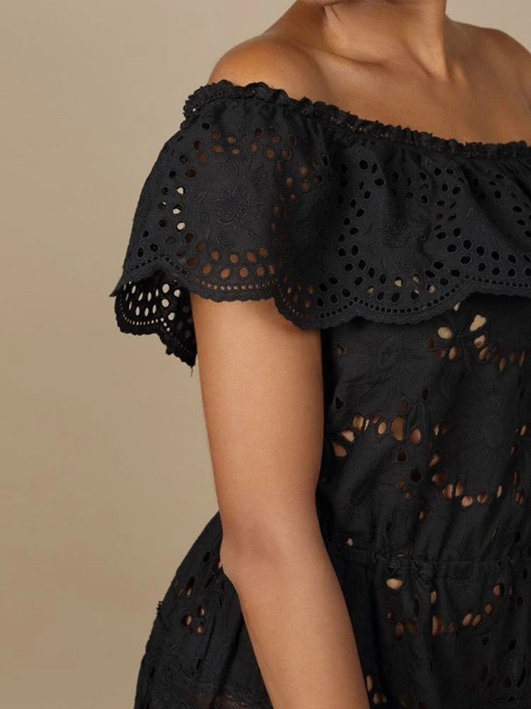 Baumwolle Lochspitze Sommerkleid GLADYS Schwarz Von Marjolaine 7 Baumwolle Lochspitze Sommerkleid GLADYS Schwarz Von Marjolaine – Bild 5