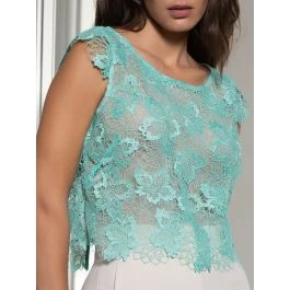 Blusen Top PRINCESSE IRIS In Aqua Aus Makramee-Spitze Von Lise Charmel 3 Blusen Top PRINCESSE IRIS In Aqua Aus Makramee-Spitze Von Lise Charmel