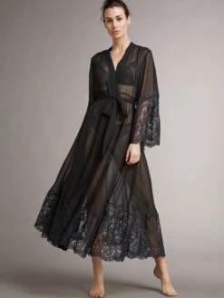 Chiffon Morgenmantel ROSSELLA Schwarz Transparent Von Vivis -Pink Zebra chiffon morgenmantel transparent schwarz rossella v00546 vivis 2 1