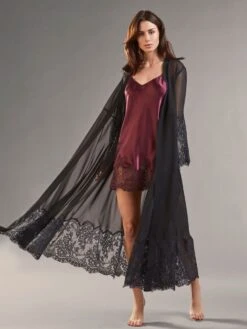 Chiffon Morgenmantel ROSSELLA Schwarz Transparent Von Vivis -Pink Zebra chiffon morgenmantel transparent schwarz rossella v00546 vivis