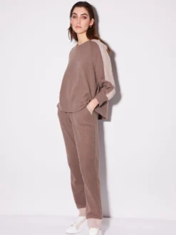 Lounge Set NOCCIOLA Nougat Mit Strickeinsatz Von Chiara Fiorini -Pink Zebra hausanzug kuschel baumwolle mit strickeinsaetzen nocciola cf1322 chiara fiorini