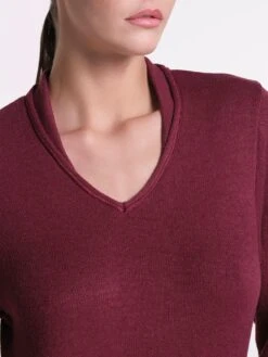 Feinstrick Kleid Lang LOUNGE No. 3 Bordeaux Viscosemix Von Verdiani -Pink Zebra hauskleid viscose strick bordeaux 8816 loungewear verdiani 3