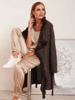 Kuscheliger Morgenmantel Mit Mohair Braun Von Chiara Fiorini -Pink Zebra jacke kuschel mohair braun chiara fiorini