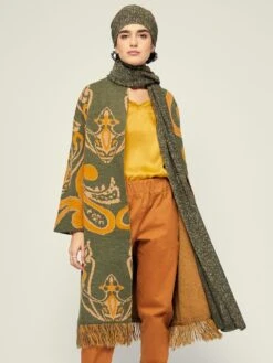 Jacke ETHNO PRINT Lang Mit Fransen Von Fiori Di Chiara -Pink Zebra jacke lang cashemir kaki 303 04 fiori ethno fiori di chiara