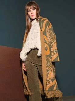 Jacke ETHNO PRINT Lang Mit Fransen Von Fiori Di Chiara -Pink Zebra jacke lang cashemir kaki 303 04 fori ethno fiori di chiara 3 1