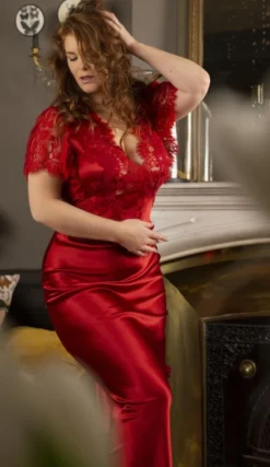 Stretchseide Nachtkleid Lang NINA Mit Spitze Marjolaine -Pink Zebra ka nachtkleid cerise rubis 4nin3002 marjolaine 3 2