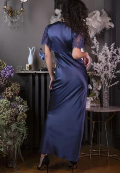 Stretchseide Nachtkleid Lang NINA Mit Spitze Marjolaine -Pink Zebra ka nachtkleid jeans nude 4nin3002 marjolaine 5 2