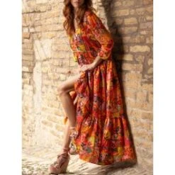 Strandkleid Mit Seide KATE Rot-bunt Von Laetitia Beachwear