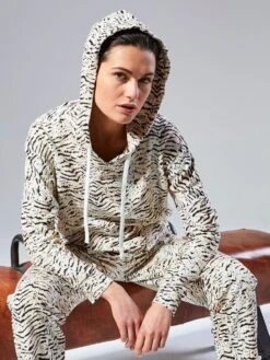 Pullover ECRU Mit Tiger-Print Von Fürstenberg -Pink Zebra kaputzenpulli baumwolle ecru 51326036 fuerstenberg