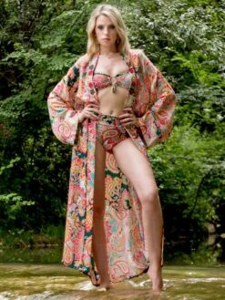 Kimono Mit Seide BELINA In Rosa-bunt Von Laetitia Beachwear -Pink Zebra kimono s140 03verde laetitia beachwear 3