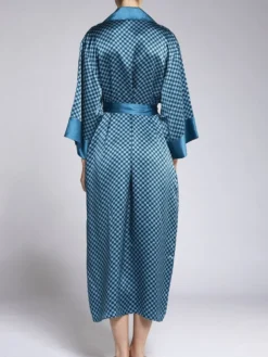 100% Seide Morgenmantel MELISSA Petrol-schwarz Von Vivis -Pink Zebra kimono v00399 melissa blau gr n gemustert vivis 1