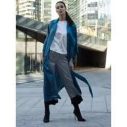 100% Seide Morgenmantel MELISSA Petrol-schwarz Von Vivis