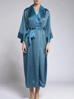 100% Seide Morgenmantel MELISSA Petrol-schwarz Von Vivis -Pink Zebra kimono v00399 melissa blau gr n gemustert vivis