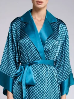 100% Seide Morgenmantel MELISSA Petrol-schwarz Von Vivis -Pink Zebra kimono v00399 melissa blau gr n gemustert vivis 3