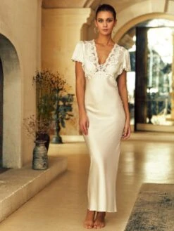 Stretchseide Nachtkleid Lang REINE No. 3 Mit Spitze Von Marjolaine -Pink Zebra kleid 4rei3004 0074 marjolaine 1 7