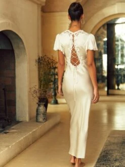 Stretchseide Nachtkleid Lang REINE No. 3 Mit Spitze Von Marjolaine -Pink Zebra kleid 4rei3004 0074 marjolaine 2 1