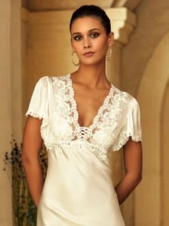 Stretchseide Nachtkleid Lang REINE No. 3 Mit Spitze Von Marjolaine -Pink Zebra kleid 4rei3004 0074 marjolaine 3 1