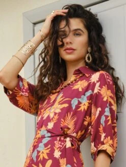 Sommerkleid PALMA Lang In Weinrot-bunt Von Fiori Di Chiara 8 Sommerkleid PALMA Lang In Weinrot-bunt Von Fiori Di Chiara -Pink Zebra kleid lang palmen print rot302 01 chiara fiorini 2