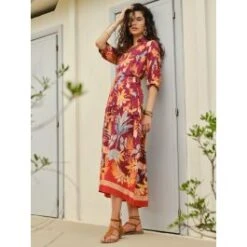 Sommerkleid PALMA Lang In Weinrot-bunt Von Fiori Di Chiara