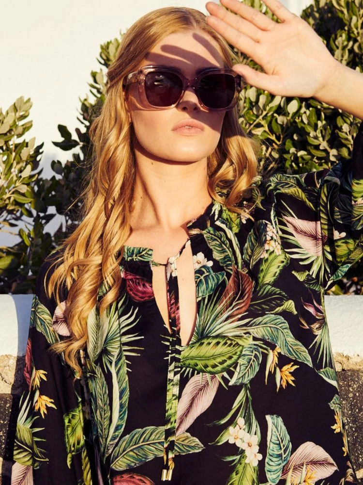 Tunika EXOTIC LEAVES Schwarz Grün Von Fürstenberg Aus Viscose 5 Tunika EXOTIC LEAVES Schwarz Grün Von Fürstenberg Aus Viscose – Bild 3