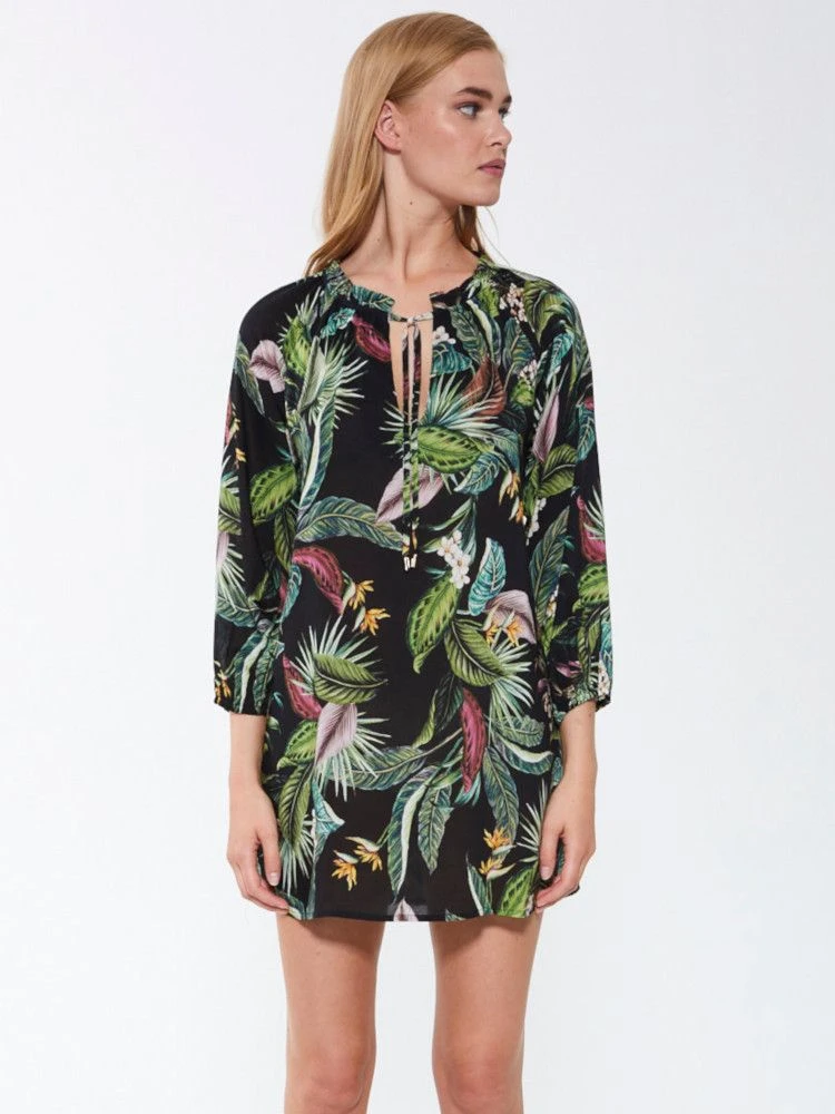 Tunika EXOTIC LEAVES Schwarz Grün Von Fürstenberg Aus Viscose 6 Tunika EXOTIC LEAVES Schwarz Grün Von Fürstenberg Aus Viscose – Bild 4