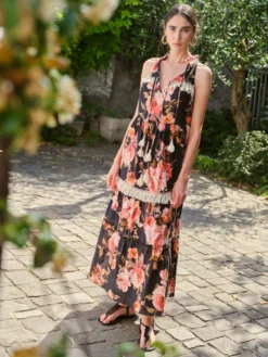 Sommerkleid Lang FLOR No. 2 Apricot Schwarz Von Fiori Di Chiara -Pink Zebra kleid schwarz fc248 fiori di chiara 1