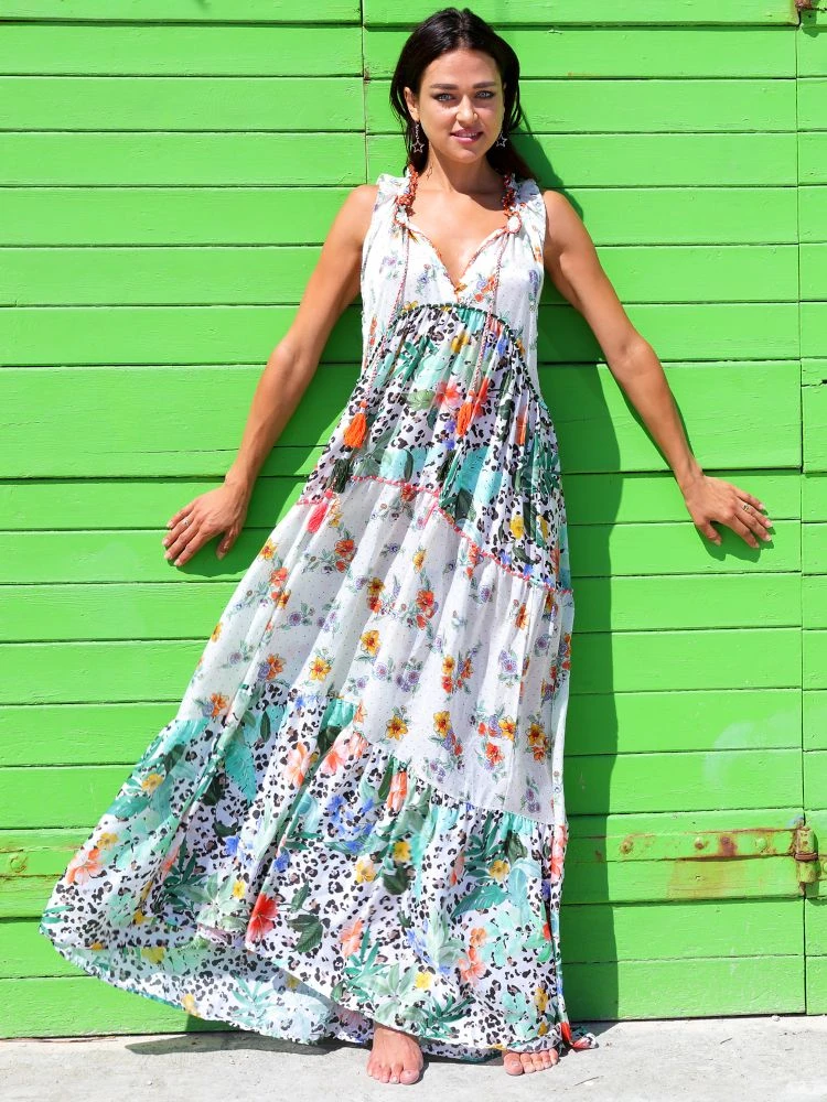 Strandkleid Mit Seide FANTASIA BIANCO Weiß Grün Von Laetitia Beachwear 4 Strandkleid Mit Seide FANTASIA BIANCO Weiß Grün Von Laetitia Beachwear – Bild 2