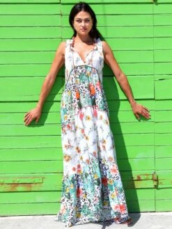 Strandkleid Mit Seide FANTASIA BIANCO Weiß Grün Von Laetitia Beachwear 9 Strandkleid Mit Seide FANTASIA BIANCO Weiß Grün Von Laetitia Beachwear -Pink Zebra kleid weiss g143 laetitia 3