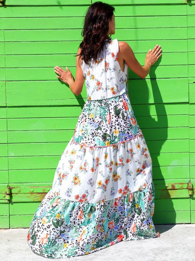 Strandkleid Mit Seide FANTASIA BIANCO Weiß Grün Von Laetitia Beachwear 5 Strandkleid Mit Seide FANTASIA BIANCO Weiß Grün Von Laetitia Beachwear – Bild 3