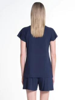 Modal Sommer-Schlafanzug WKND No. 18 Dunkelblau Von Verdiani -Pink Zebra kurz pyjama 3923 dunkelblau verdiani woman 2