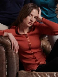 Merino Wolle-Seide CARDIGAN Gerippt Paprika-orange Von Oscalito -Pink Zebra langarm cardigan wolle seide gerippt 6350 paprika oscalito 1