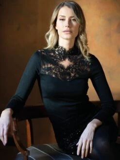 Merinowolle Seide STEHKRAGEN SHIRT Calais Spitze Von Artimaglia -Pink Zebra langarm shirt schwarz 83104 nero artimaglia 1 1