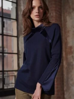 Merino Wolle-Seide KRAGEN-SHIRT No. 2 Dunkelblau Von Oscalito -Pink Zebra langarm shirt wolle seide 6498 dunkelblau oscalito 2 1