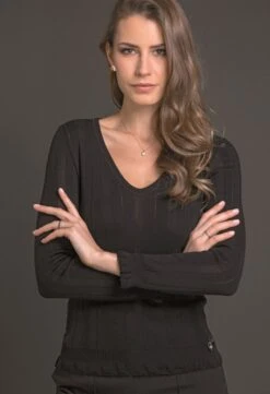 Merinowolle Seide LANGARM SHIRT Breite Rippe Von Artimaglia -Pink Zebra langarm shirt wolle seide 76404 schwarz artimaglia 1