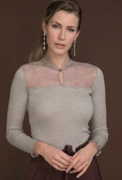 Merinowolle Seide STEHKRAGEN SHIRT Gerippt Von Artimaglia -Pink Zebra langarmshirt wolle seide 77604 ml grau artimaglia