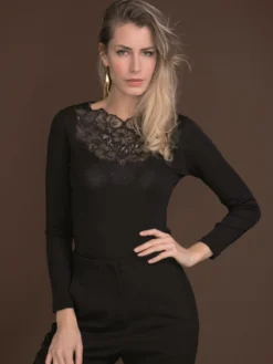 Merinowolle-Seide LANGARM SHIRT Schwarz Von Artimaglia -Pink Zebra langarmshirt wolle seide 77704 ml schwarz artimaglia