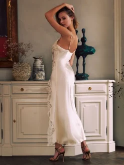 Stretchseide Nachtkleid RUBY No. 4 Mit Spitze Von Marjolaine -Pink Zebra langes neglige 4rub3001 0002 marjolaine 3 1