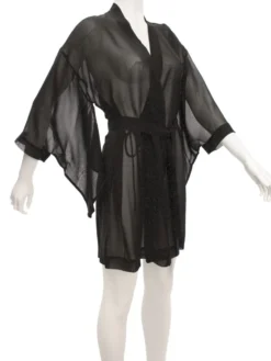 Kimono 100% Seide FIDJI MOUSSELIN Schwarz Von Marjolaine -Pink Zebra marjolaine kimono fidji mousselin 2fid2001 schwarz seite 1