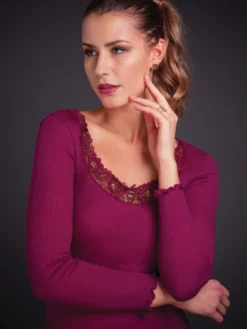 Merinowolle-Seide LANGARM SHIRT Mit Spitze Von Artimaglia -Pink Zebra merino wolle seide shirt 67604 beere artimaglia 2