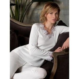 Pyjama SARA Creme-weiß Modal-Baumwolle Von Imec 3 Pyjama SARA Creme-weiß Modal-Baumwolle Von Imec
