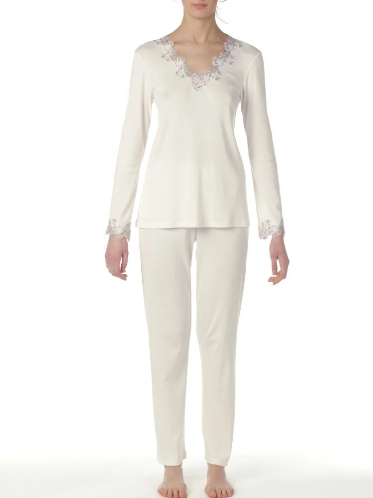 Pyjama SARA Creme-weiß Modal-Baumwolle Von Imec 5 Pyjama SARA Creme-weiß Modal-Baumwolle Von Imec – Bild 3