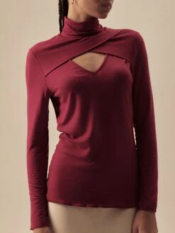 Modal-Kaschmir ROLLKRAGEN LANGARMSHIRT In Weinrot Von Oscalito -Pink Zebra modal kaschmir langarm shirt 1484 sangria oscalito 1