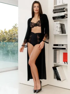 Modal Morgenmantel RITA Schwarz Von Ritratti -Pink Zebra modal morgenmantel rita 71782 schwarz ritratti