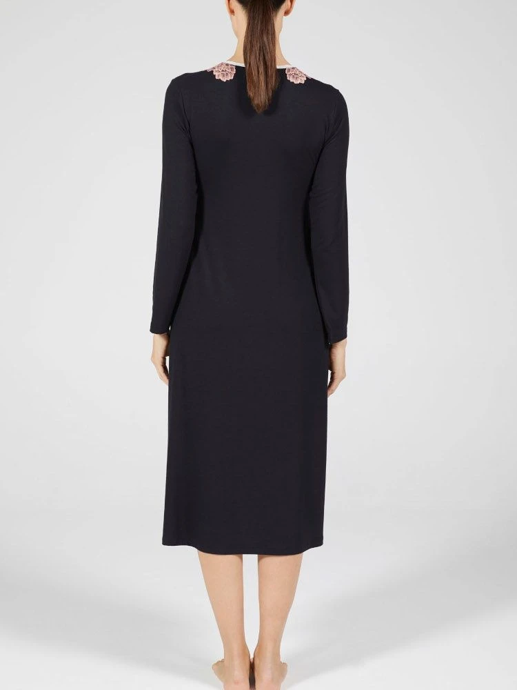 Modal Langarm Nachtkleid Wadenlang Schwarz-rosa Von Verdiani 6 Modal Langarm Nachtkleid Wadenlang Schwarz-rosa Von Verdiani – Bild 4