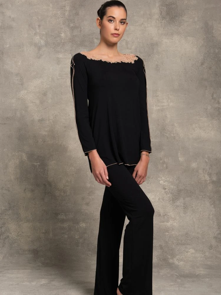 Modal Pyjama GINOSA In Schwarz Mit Spitze Von Paladini 4 Modal Pyjama GINOSA In Schwarz Mit Spitze Von Paladini – Bild 2