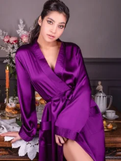 Seide Morgenmantel Lang NELIA Uni Marjolaine 13 Seide Morgenmantel Lang NELIA Uni Marjolaine -Pink Zebra morgenmantel lang nelia prune 4nel2201 marjolaine 1