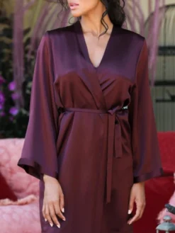 100% Seide Morgenmantel Lang LAURIAN Uni Marjolaine -Pink Zebra morgenmantel laser laurian soie unie aubergine marjolaine 8 1 1